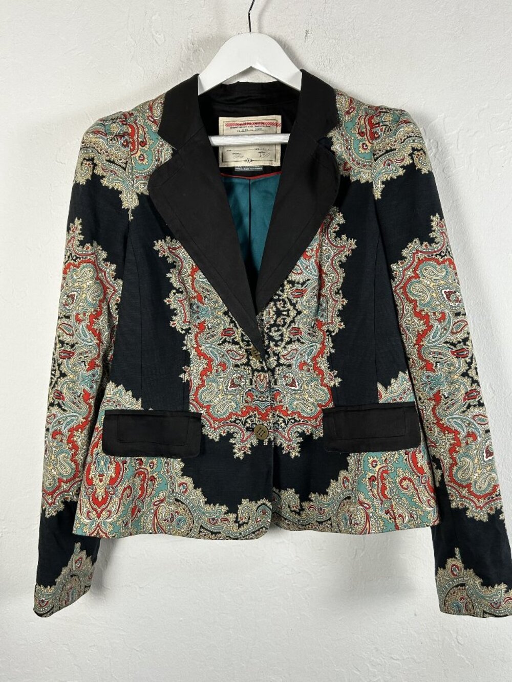 Cartonnier Anthropologie Paisley Blazer Jacket Sz 12 Black Red Tapestry Baroque